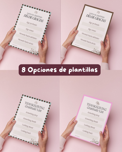 Juego de cartas y Lista de Gratitud | Plantilla de Thanksgiving